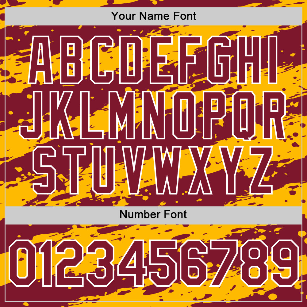 Custom Gold Crimson-White Splash 3D Pattern Design Bomber Full-Snap Varsity Letterman Hoodie Jacket