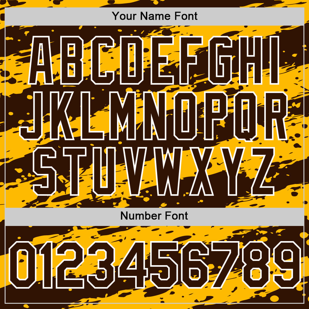 Custom Gold Brown-White Splash 3D Pattern Design Bomber Full-Snap Varsity Letterman Hoodie Jacket