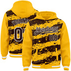 Custom Gold Brown-White Splash 3D Pattern Design Bomber Full-Snap Varsity Letterman Hoodie Jacket
