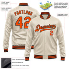 Custom Cream Orange-Black Bomber Full-Snap Varsity Faux Leather Letterman Jacket