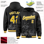 Custom Black Yellow Steel Gray-White Splash Art 3D Pattern Design Bomber Full-Snap Varsity Letterman Hoodie Jacket