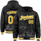 Custom Black Yellow Steel Gray-White Splash Art 3D Pattern Design Bomber Full-Snap Varsity Letterman Hoodie Jacket