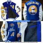 Custom Black Old Gold Royal-White Fragment 3D Pattern Design Bomber Full-Snap Varsity Letterman Hoodie Jacket