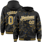 Custom Black Old Gold Royal-White Fragment 3D Pattern Design Bomber Full-Snap Varsity Letterman Hoodie Jacket