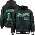 Custom Black Kelly Green Royal-White Fragment 3D Pattern Design Bomber Full-Snap Varsity Letterman Hoodie Jacket
