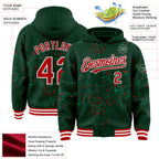 Custom Green Red Kelly Green-White Fragment 3D Pattern Design Bomber Full-Snap Varsity Letterman Hoodie Jacket