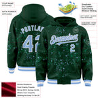 Custom Green Light Blue Kelly Green-White Fragment 3D Pattern Design Bomber Full-Snap Varsity Letterman Hoodie Jacket