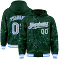 Custom Green Light Blue Kelly Green-White Fragment 3D Pattern Design Bomber Full-Snap Varsity Letterman Hoodie Jacket