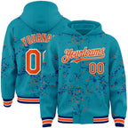 Custom Teal Orange Royal-White Fragment 3D Pattern Design Bomber Full-Snap Varsity Letterman Hoodie Jacket