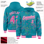 Custom Teal Pink Neon Green-White Fragment 3D Pattern Design Bomber Full-Snap Varsity Letterman Hoodie Jacket