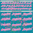 Custom Teal Pink Neon Green-White Fragment 3D Pattern Design Bomber Full-Snap Varsity Letterman Hoodie Jacket