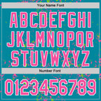 Custom Teal Pink Neon Green-White Fragment 3D Pattern Design Bomber Full-Snap Varsity Letterman Hoodie Jacket