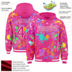Custom Graffiti Pattern Pink-White Splash Bomber Full-Snap Varsity Letterman Hoodie Jacket