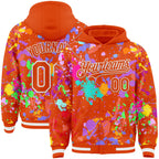 Custom Graffiti Pattern Orange-White Splash Bomber Full-Snap Varsity Letterman Hoodie Jacket