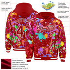 Custom Graffiti Pattern Red-White Splash Bomber Full-Snap Varsity Letterman Hoodie Jacket