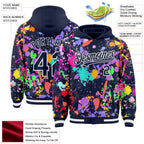 Custom Graffiti Pattern Navy-White Splash Bomber Full-Snap Varsity Letterman Hoodie Jacket