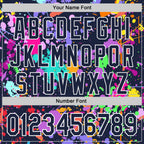 Custom Graffiti Pattern Navy-White Splash Bomber Full-Snap Varsity Letterman Hoodie Jacket