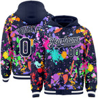 Custom Graffiti Pattern Navy-White Splash Bomber Full-Snap Varsity Letterman Hoodie Jacket