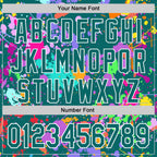 Custom Graffiti Pattern Teal-White Splash Bomber Full-Snap Varsity Letterman Hoodie Jacket