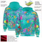 Custom Graffiti Pattern Aqua-White Splash Bomber Full-Snap Varsity Letterman Hoodie Jacket