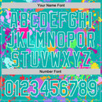 Custom Graffiti Pattern Aqua-White Splash Bomber Full-Snap Varsity Letterman Hoodie Jacket