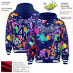 Custom Graffiti Pattern Royal-White Splash Bomber Full-Snap Varsity Letterman Hoodie Jacket