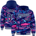 Custom Figure Royal Pink Light Blue-White Fluid Bomber Full-Snap Varsity Letterman Hoodie Jacket