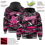 Custom Figure Hot Pink Black-White Fluid Bomber Full-Snap Varsity Letterman Hoodie Jacket