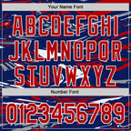 Custom Figure Red Royal-White Fluid Bomber Full-Snap Varsity Letterman Hoodie Jacket