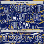 Custom Figure Royal Old Gold-White Fluid Bomber Full-Snap Varsity Letterman Hoodie Jacket