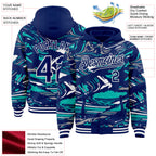 Custom Figure Royal Aqua-White Fluid Bomber Full-Snap Varsity Letterman Hoodie Jacket