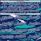 Custom Figure Royal Aqua-White Fluid Bomber Full-Snap Varsity Letterman Hoodie Jacket