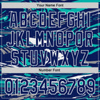 Custom Figure Royal Aqua-White Fluid Bomber Full-Snap Varsity Letterman Hoodie Jacket