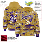Custom Figure Purple Old Gold-White Fluid Bomber Full-Snap Varsity Letterman Hoodie Jacket