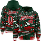Custom Figure Red Green-White Fluid Bomber Full-Snap Varsity Letterman Hoodie Jacket