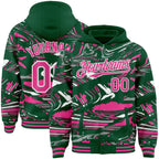 Custom Figure Pink Kelly Green-White Fluid Bomber Full-Snap Varsity Letterman Hoodie Jacket