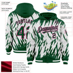 Custom Kelly Green White-Pink Abstract Sharp Shape Fragment 3D Pattern Design Bomber Full-Snap Varsity Letterman Hoodie Jacket