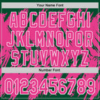 Custom Kelly Green Pink-White Abstract Sharp Shape Fragment 3D Pattern Design Bomber Full-Snap Varsity Letterman Hoodie Jacket