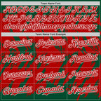 Custom Kelly Green Red-White Abstract Sharp Shape Fragment 3D Pattern Design Bomber Full-Snap Varsity Letterman Hoodie Jacket