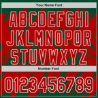 Custom Kelly Green Red-White Abstract Sharp Shape Fragment 3D Pattern Design Bomber Full-Snap Varsity Letterman Hoodie Jacket