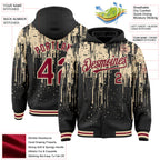 Custom Black Crimson-City Cream Dripping Splatter 3D Pattern Design Bomber Full-Snap Varsity Letterman Hoodie Jacket