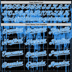 Custom Black Powder Blue-White Dripping Splatter 3D Pattern Design Bomber Full-Snap Varsity Letterman Hoodie Jacket