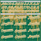 Custom Kelly Green Old Gold-White Dripping Splatter 3D Pattern Design Bomber Full-Snap Varsity Letterman Hoodie Jacket
