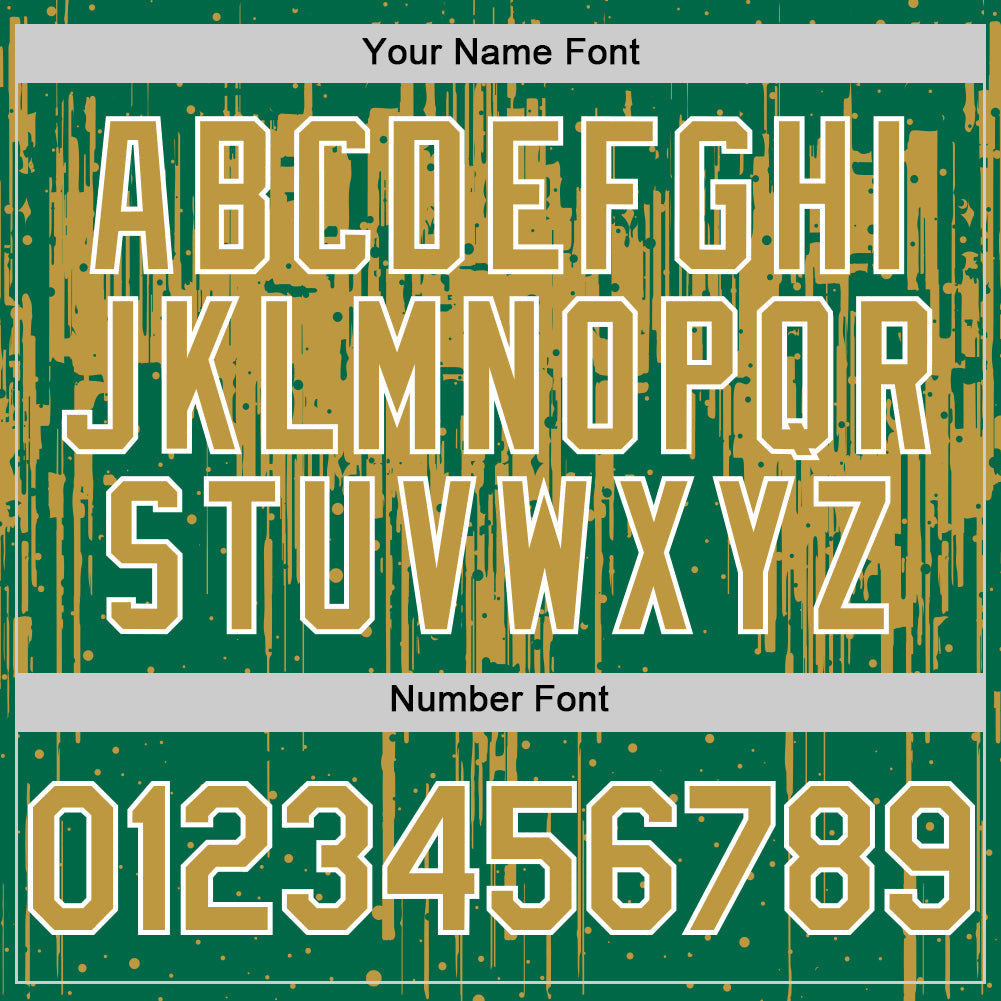 Custom Kelly Green Old Gold-White Dripping Splatter 3D Pattern Design Bomber Full-Snap Varsity Letterman Hoodie Jacket