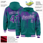 Custom Teal Purple-White Dripping Splatter 3D Pattern Design Bomber Full-Snap Varsity Letterman Hoodie Jacket