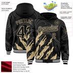 Custom Black Vegas Gold-White Splash 3D Pattern Design Bomber Full-Snap Varsity Letterman Hoodie Jacket