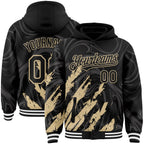 Custom Black Vegas Gold-White Splash 3D Pattern Design Bomber Full-Snap Varsity Letterman Hoodie Jacket