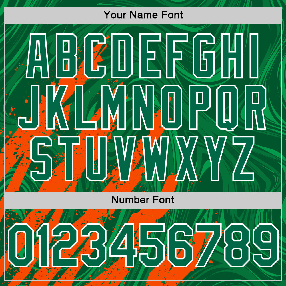 Custom Kelly Green Orange-White Splash 3D Pattern Design Bomber Full-Snap Varsity Letterman Hoodie Jacket