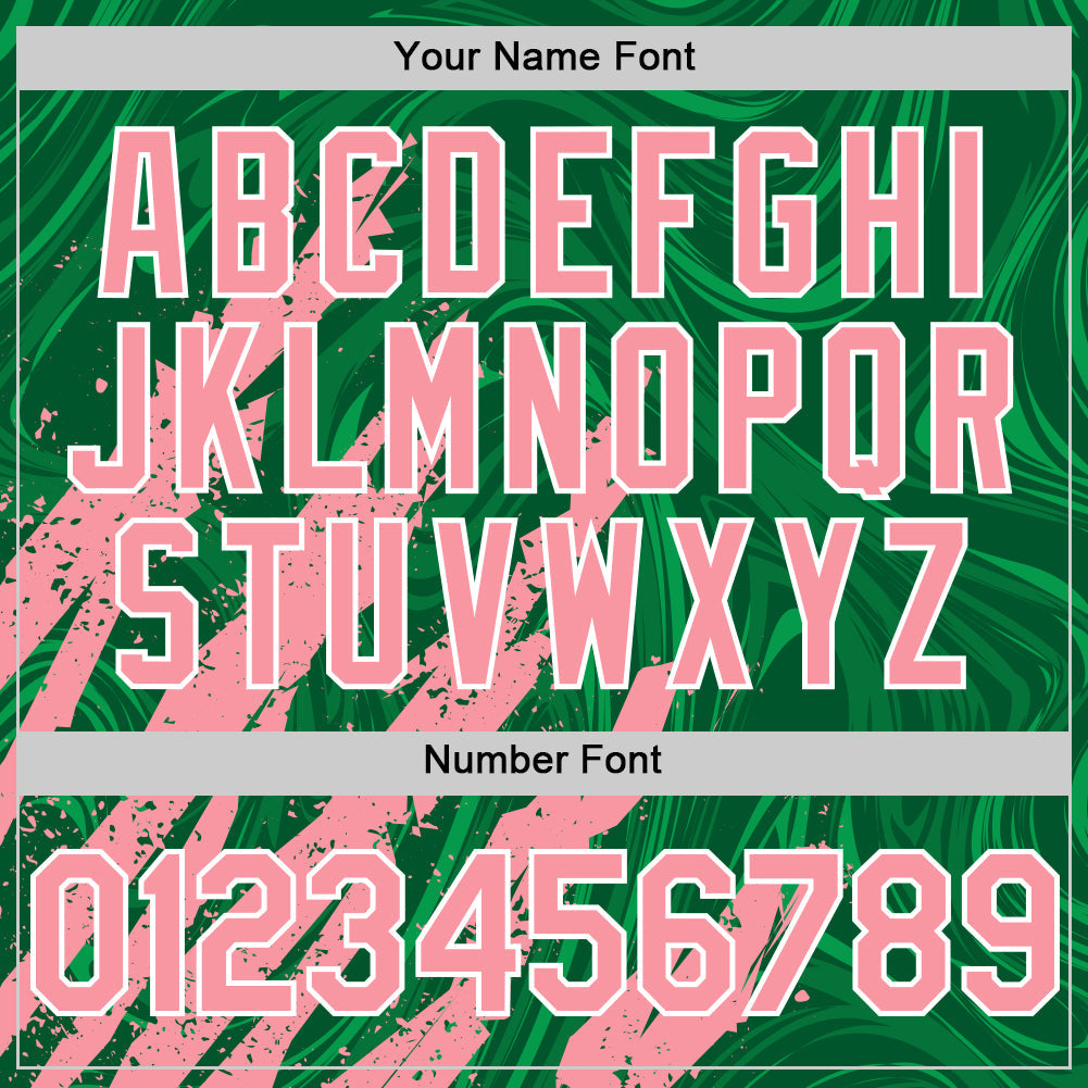 Custom Kelly Green Medium Pink-White Splash 3D Pattern Design Bomber Full-Snap Varsity Letterman Hoodie Jacket