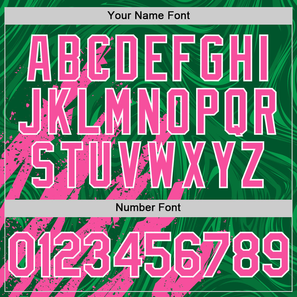 Custom Kelly Green Pink-White Splash 3D Pattern Design Bomber Full-Snap Varsity Letterman Hoodie Jacket